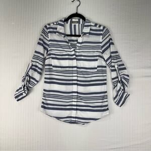 Oasis Nautical Beach Striped Blue and White Button-Up Shirt Women's Size 8